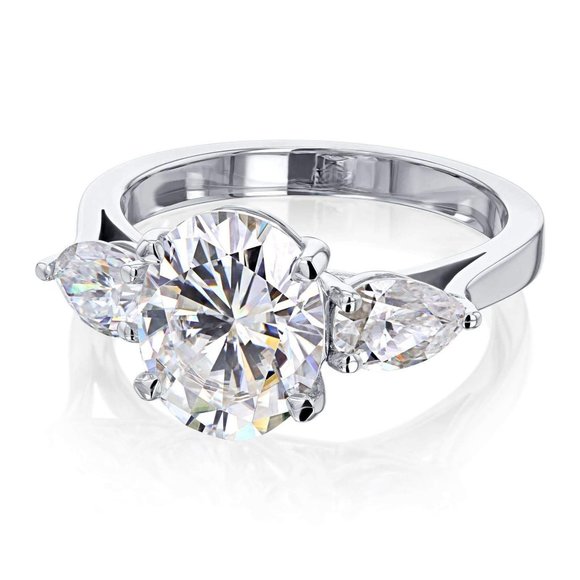 3.86 Ct Three Stone Oval & Pear Moissanite Ring - Picture 3 of 5